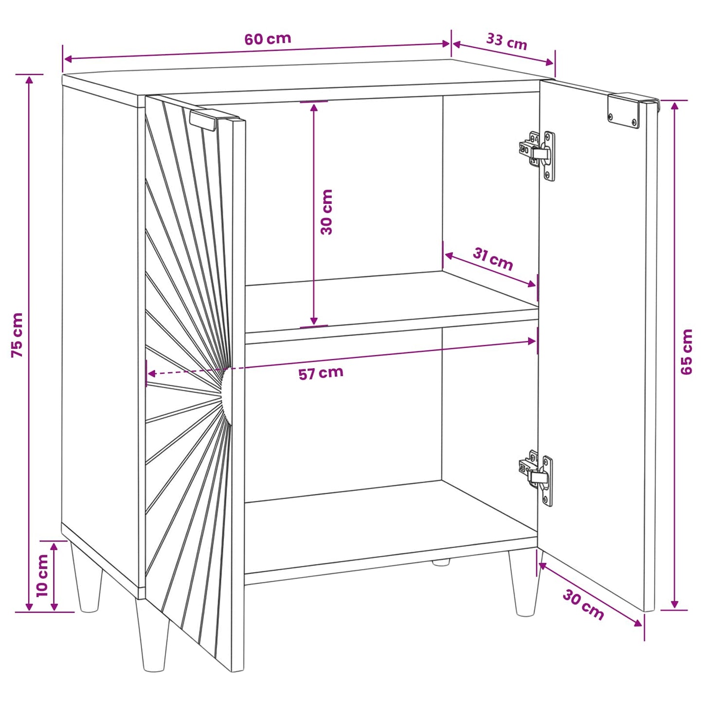 Dressoir Zwart en Goud 60 x 33 x 75 cm Massief Mango Hout