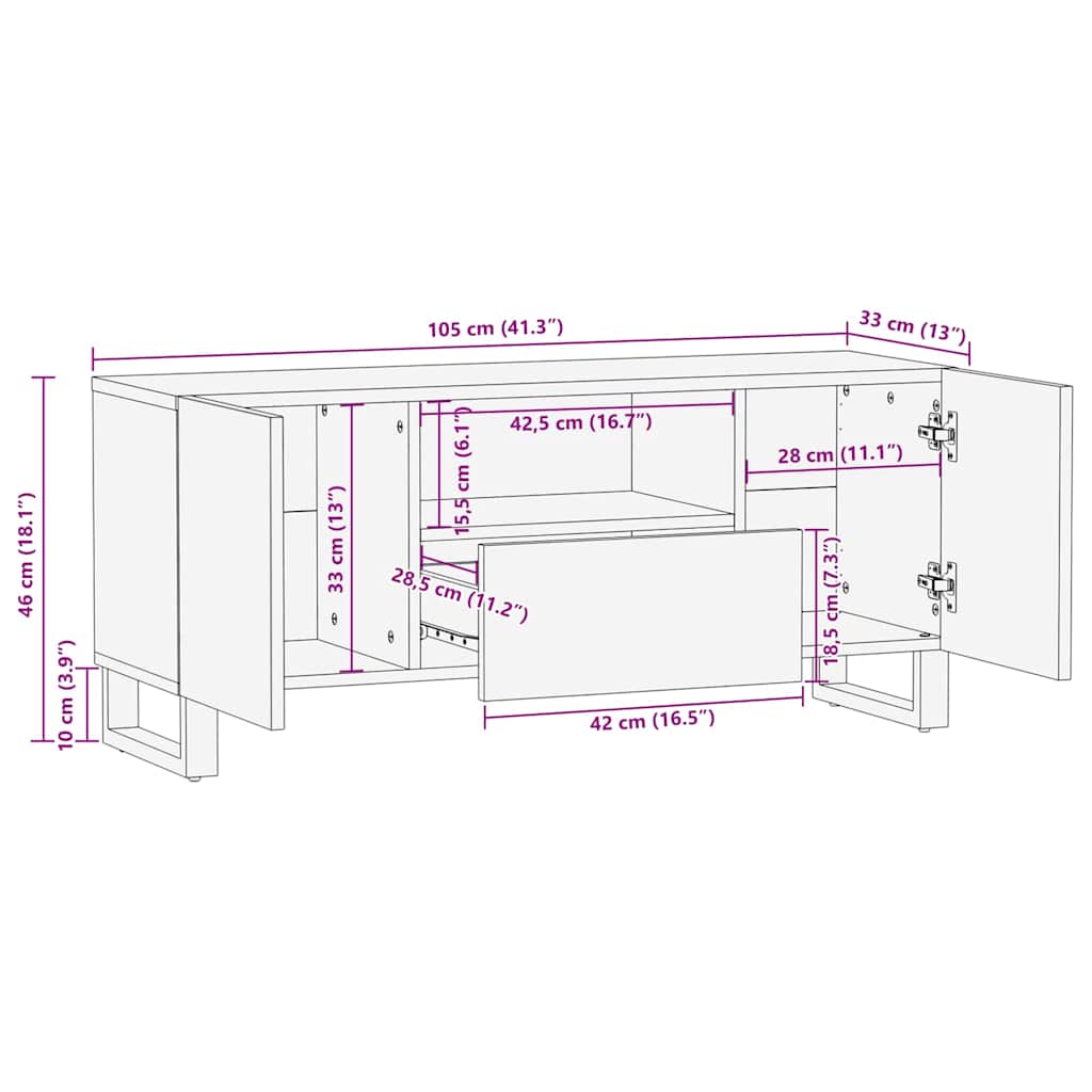 TV-kast met lade Bruin 105 x 33,5 x 46 cm Massief Mango Hout