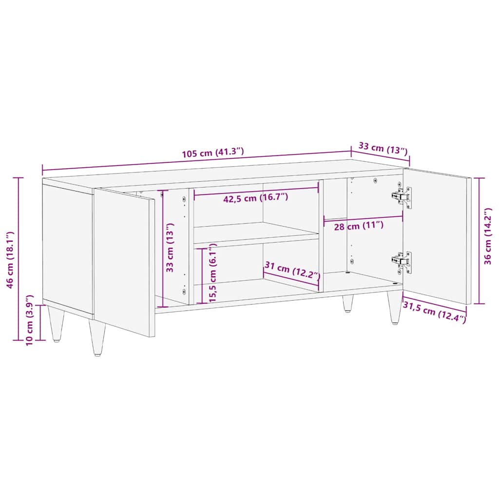 TV Eenheden Licht Bruin 105 x 33 x 46 cm Massief Mango Hout