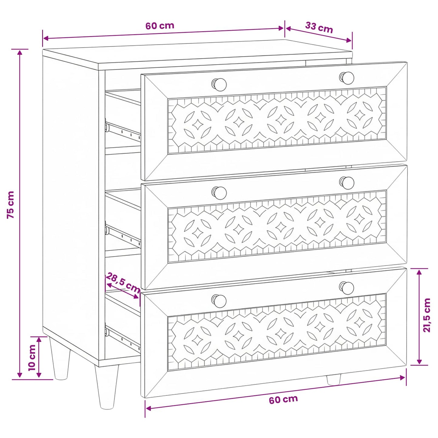 Dressoir Lichtbruin 60 x 33 x 75 cm massief mangohout