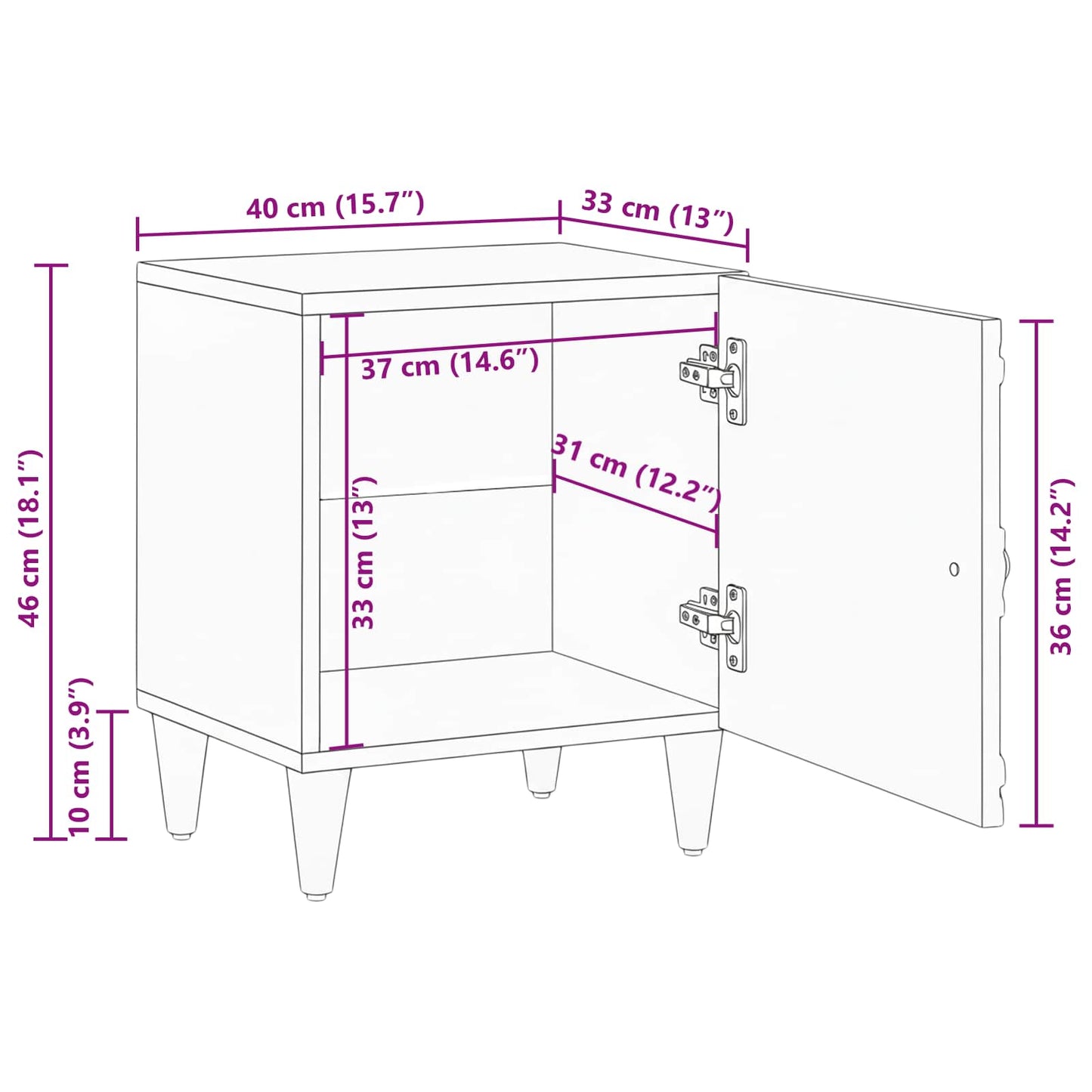 Nachtkastje 2 pcs Bruin 40 x 33,5 x 46 cm Massief Mango Hout
