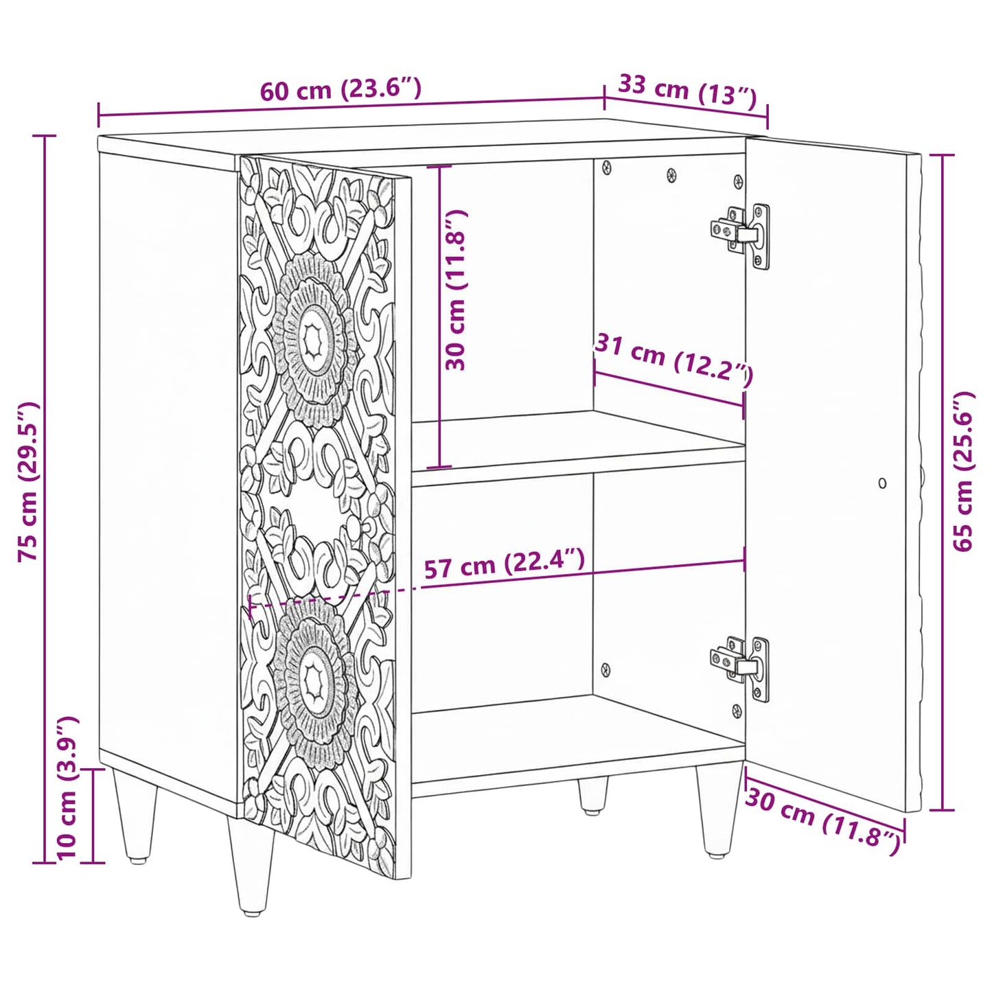 Opslag Dressoir Bruin 60 x 33,5 x 75 cm Massief Mango Hout