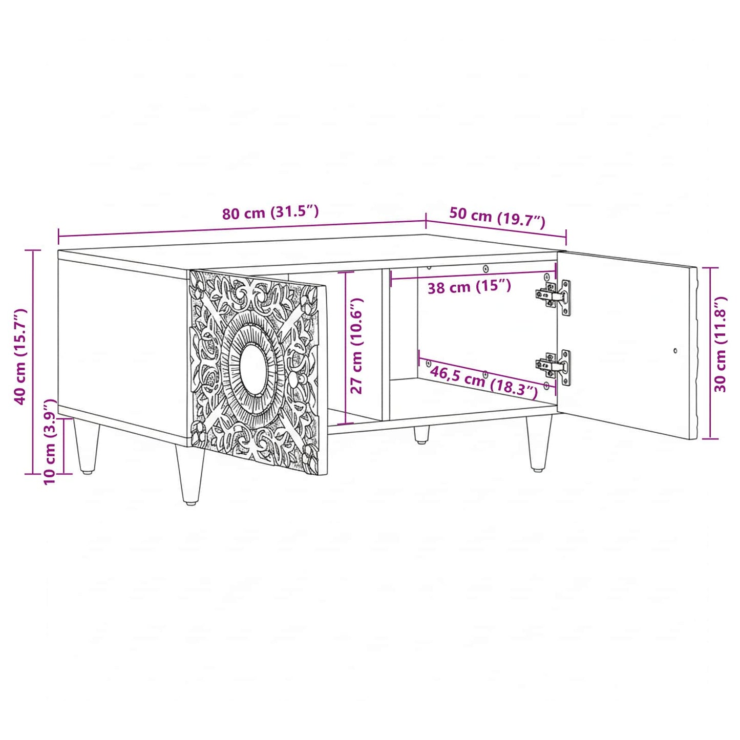 Salontafel Wit 80 x 50 x 40 cm Massief Mango Hout