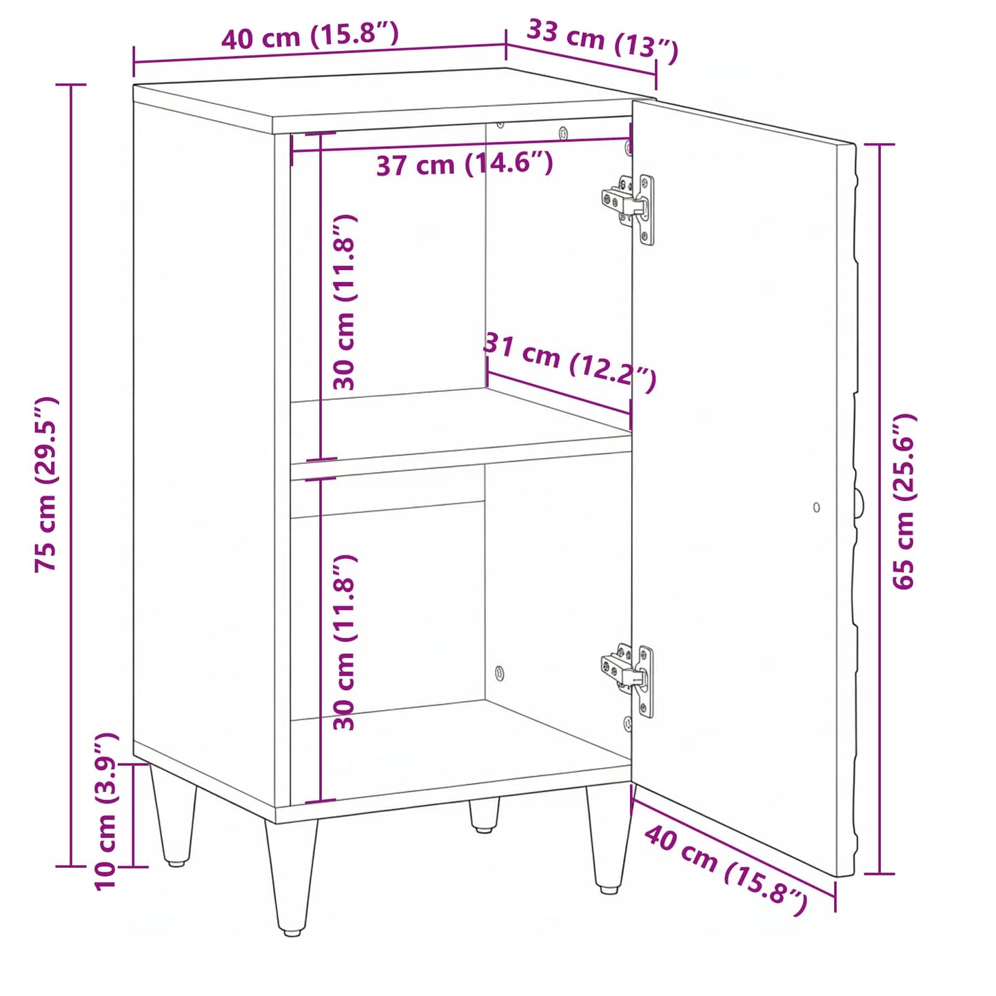 Dressoir met opslag Wit 40 x 33,5 x 75 cm Massief Mango Hout