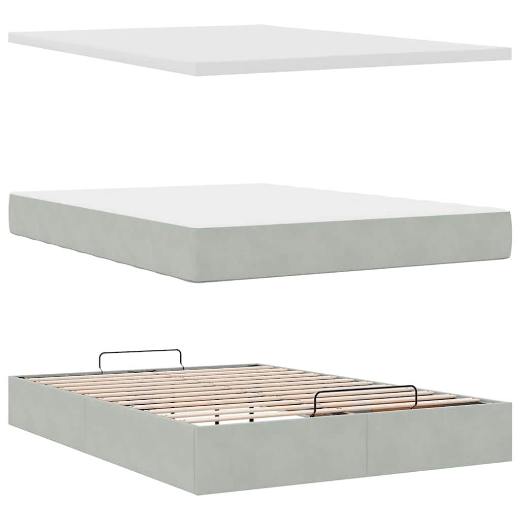 Ottoman bed met matrassen en LED's 140x190cm fluweel lichtgrijs