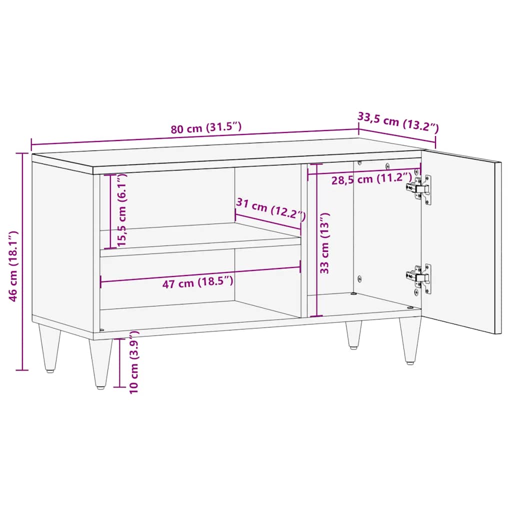 Tv-meubel 80x31,5x46 cm massief mangohout