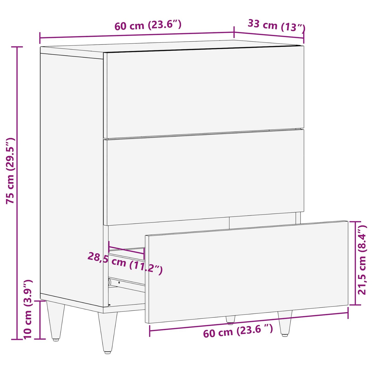 Opslagkasten Multikleur 60 x 33,5 x 75 cm Massief Mango Hout