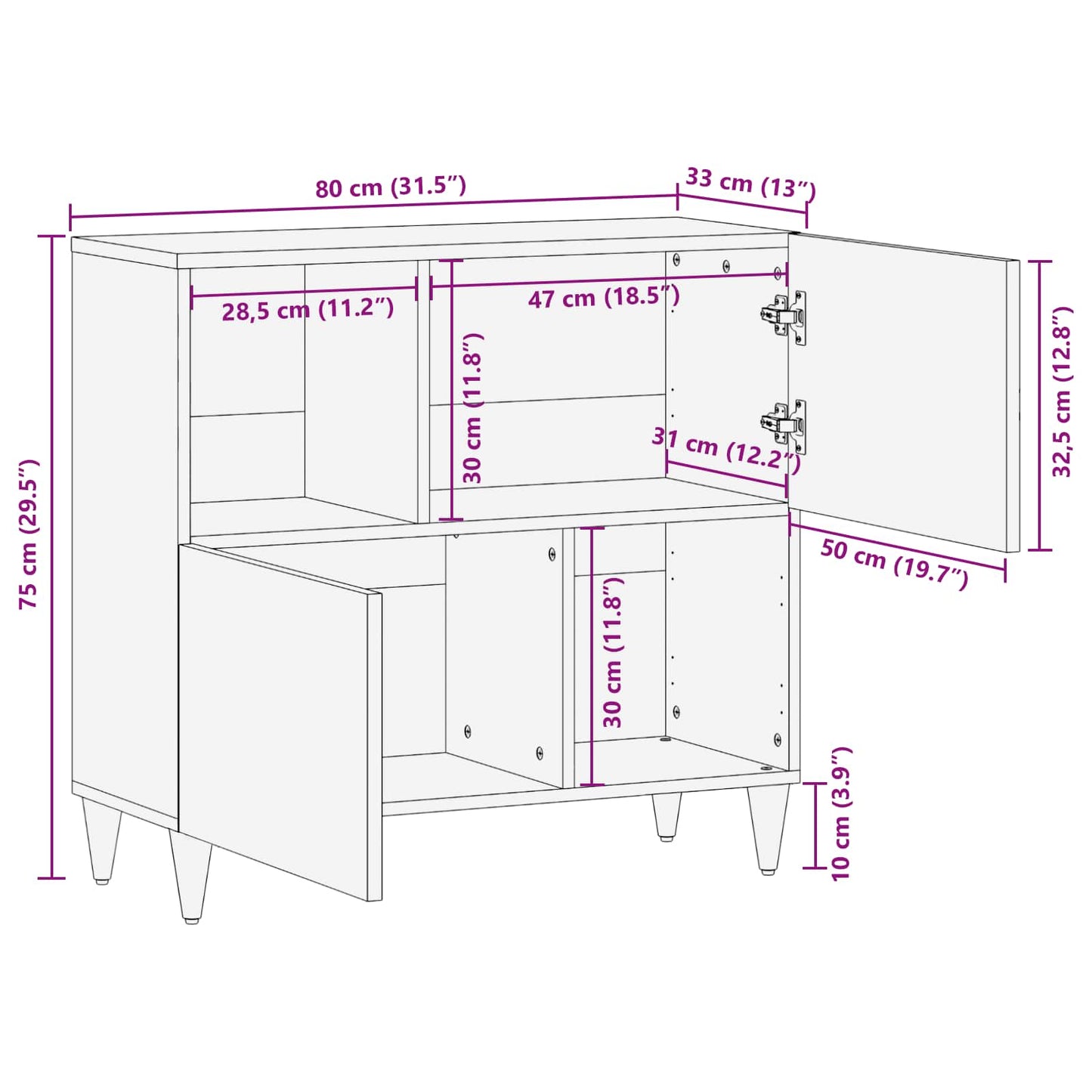 Opslagkasten Multikleur 80 x 33,5 x 75 cm Massief Mango Hout