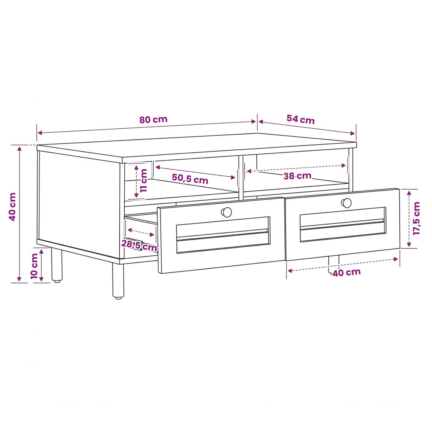 Salontafel Bruin en zwart 80 x 54 x 40 cm Massief Mango Hout