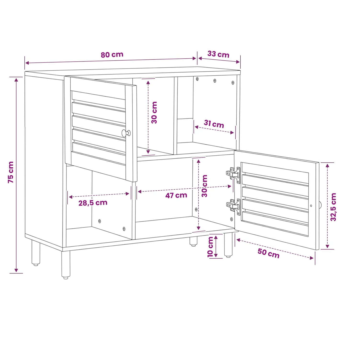 Opslagkasten Bruin 80 x 33,5 x 75 cm Massief Mango Hout