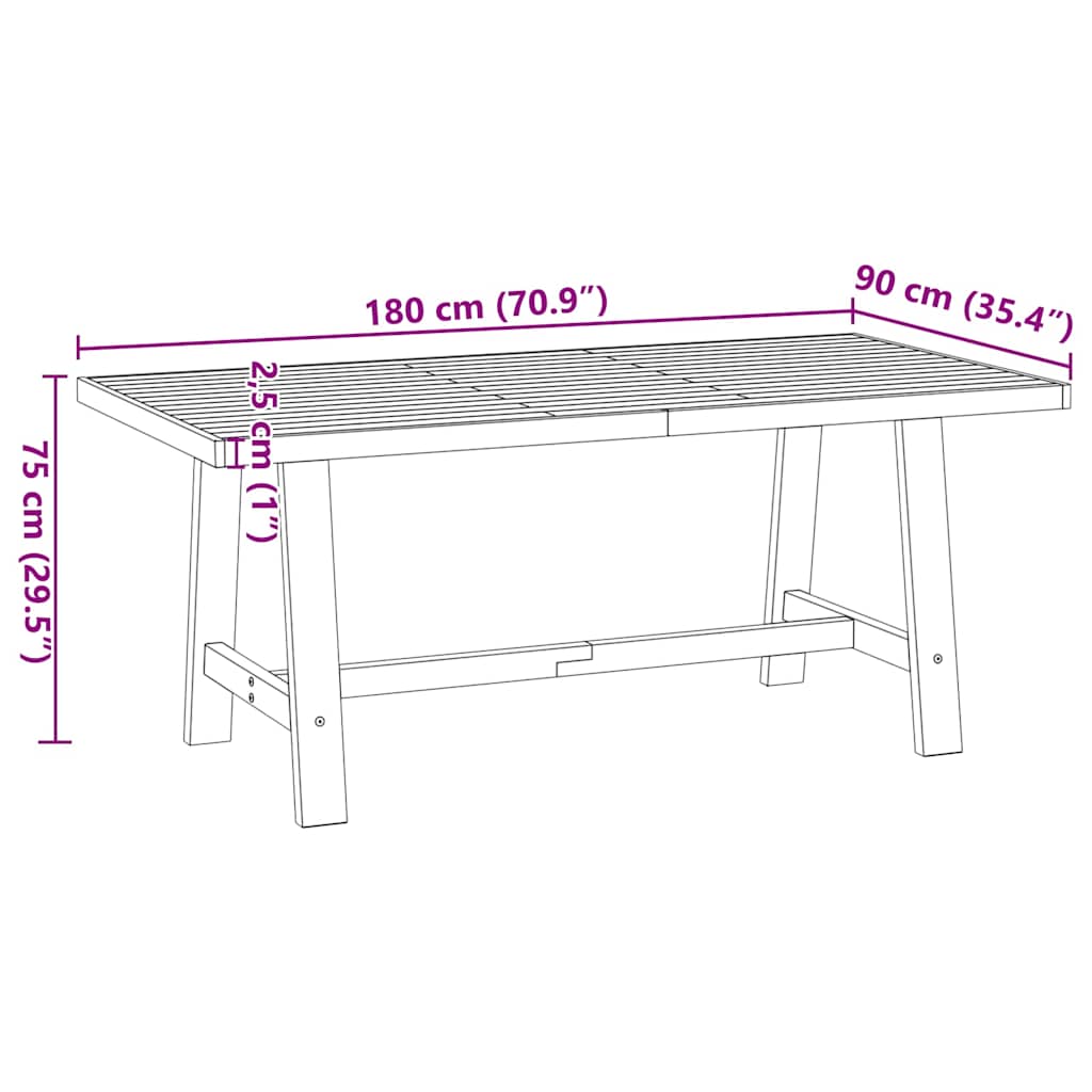 Eettafel NOAIN A-vormige poten 180x90x75 cm massief hout