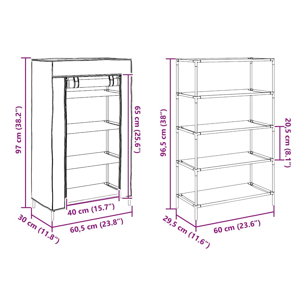 Schoenenkast 60,5x30x97 cm vliesvlies grijs