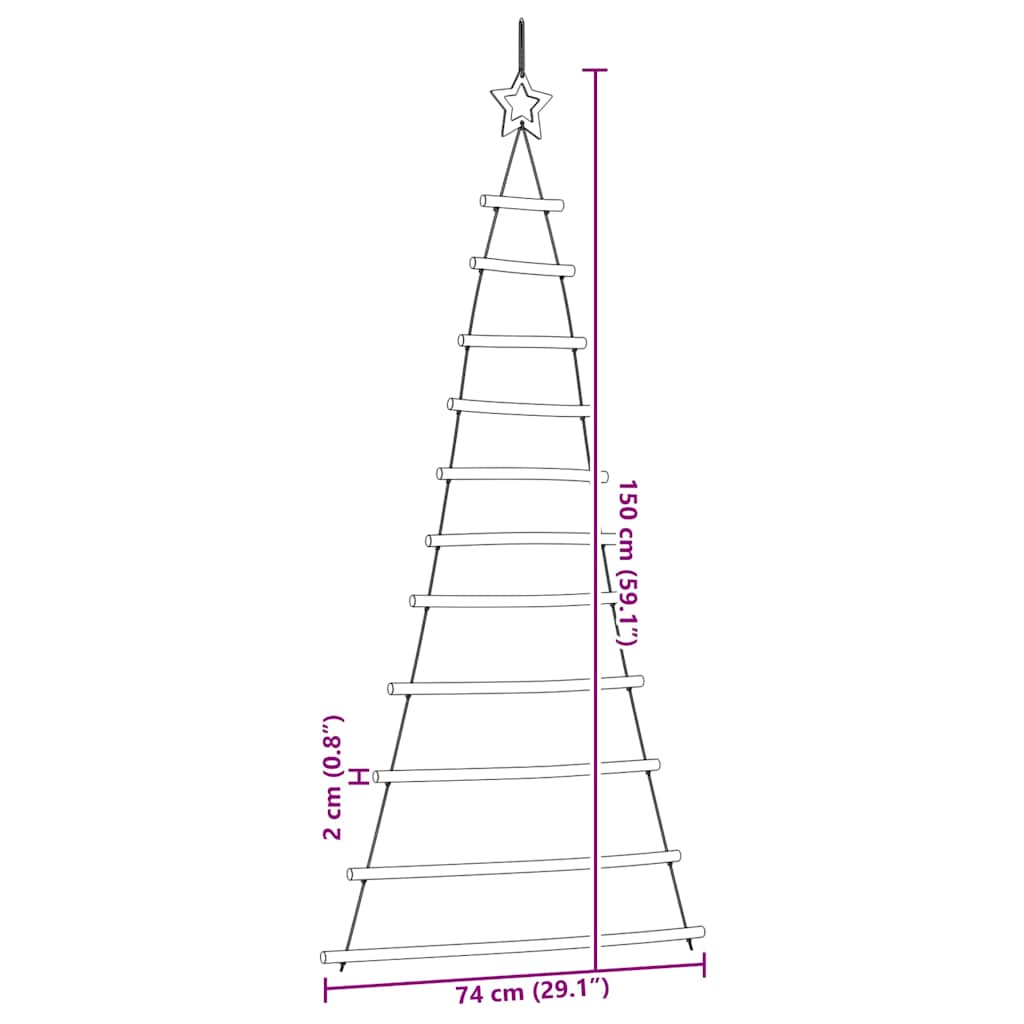 Hangende kerstboom met topster 74x150 cm natuurlijke tak