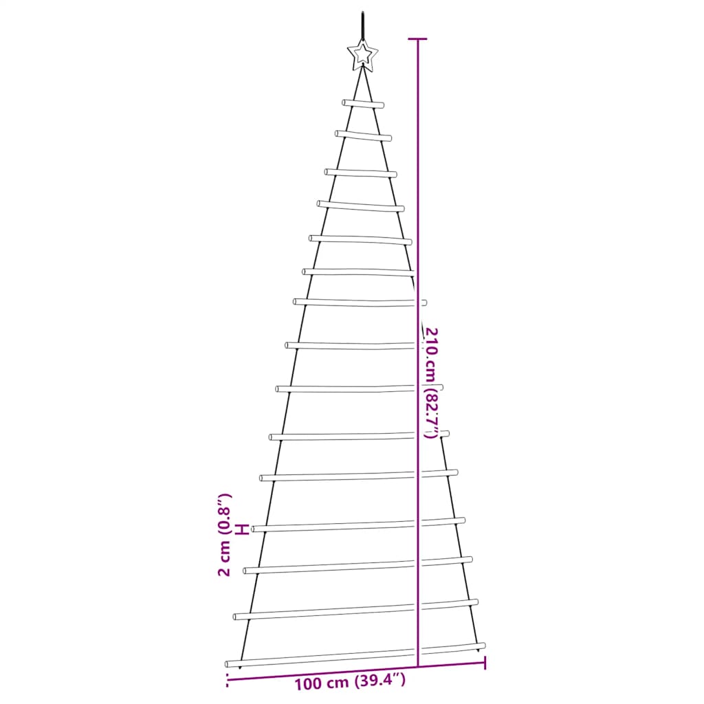 Hangende kerstboom met topster 100x210 cm natuurlijke tak