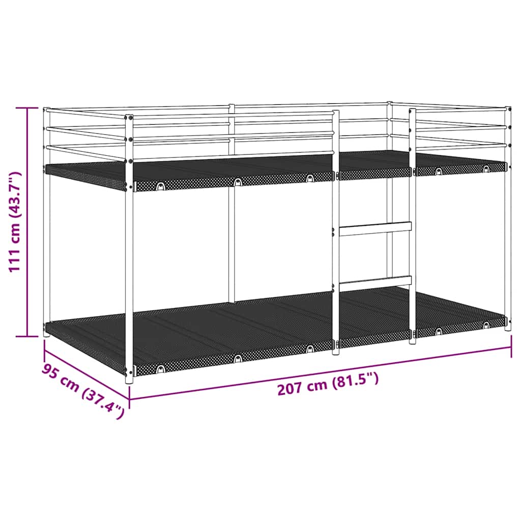Stapelbed zonder matras 90x200 cm staal wit