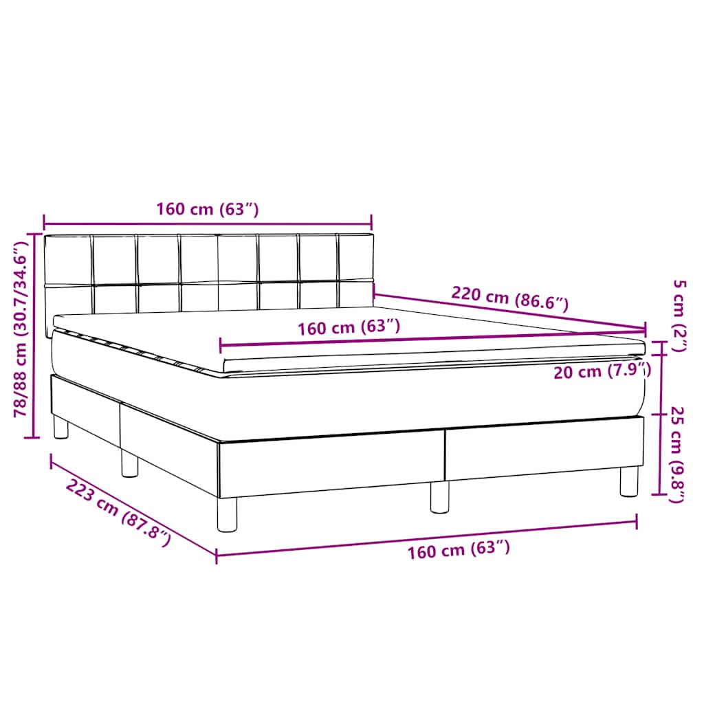 Boxspring met matras fluweel lichtgrijs 160x220 cm