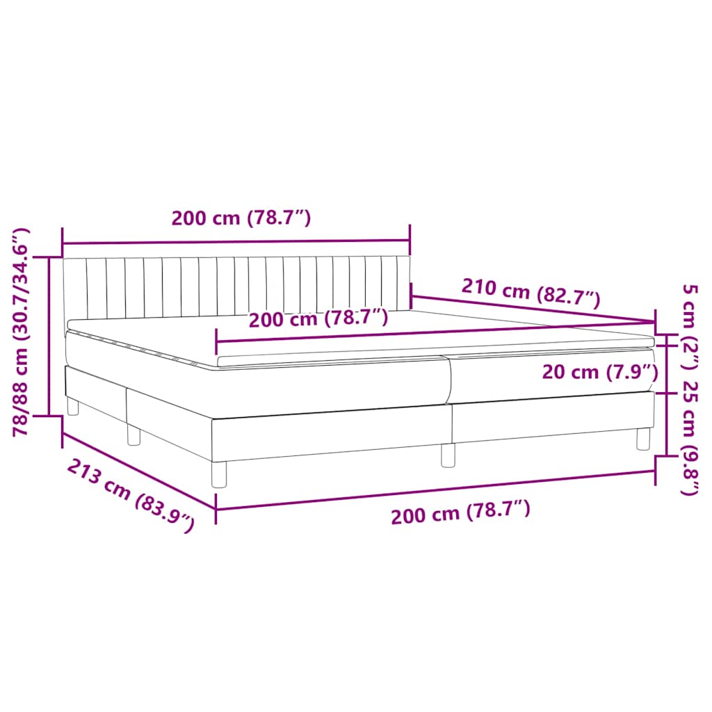 Boxspring met matras fluweel lichtgrijs 200x210 cm