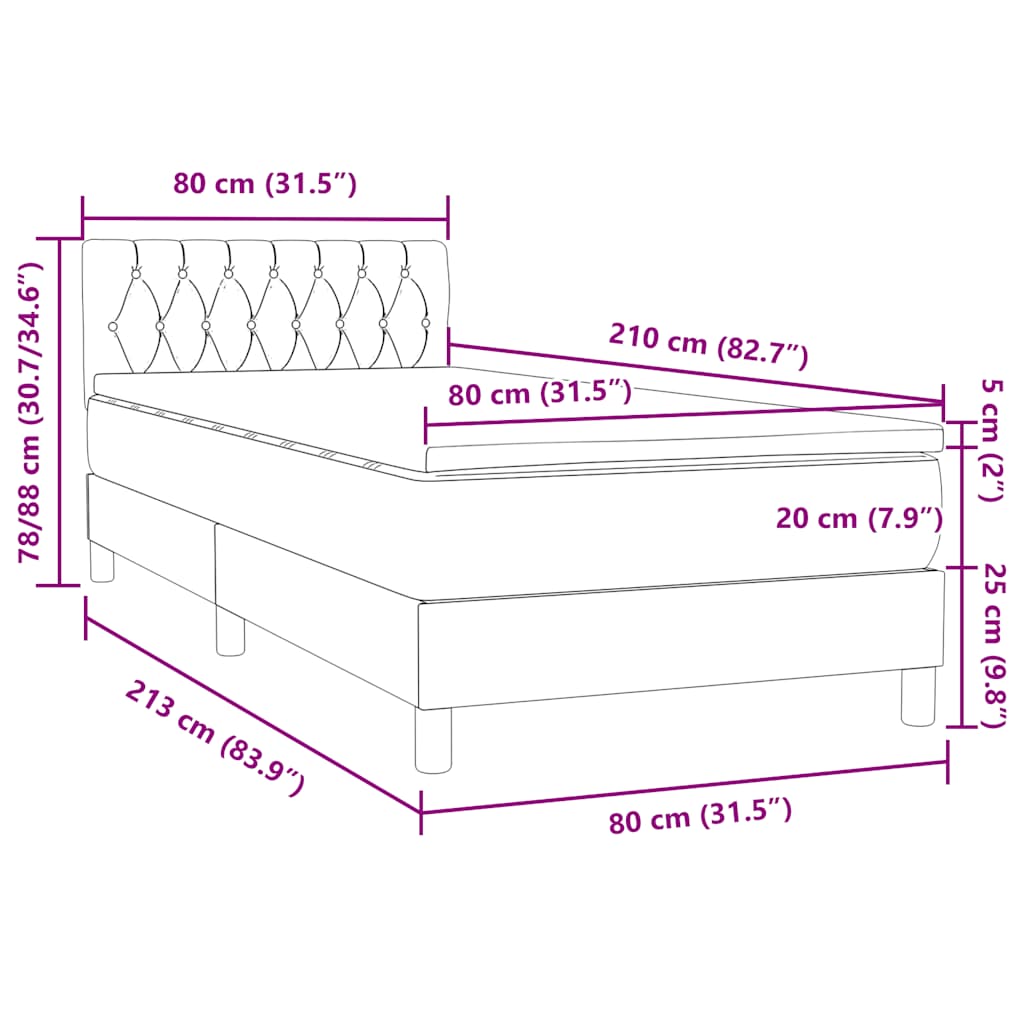 Boxspring met matras fluweel donkerblauw 80x210 cm