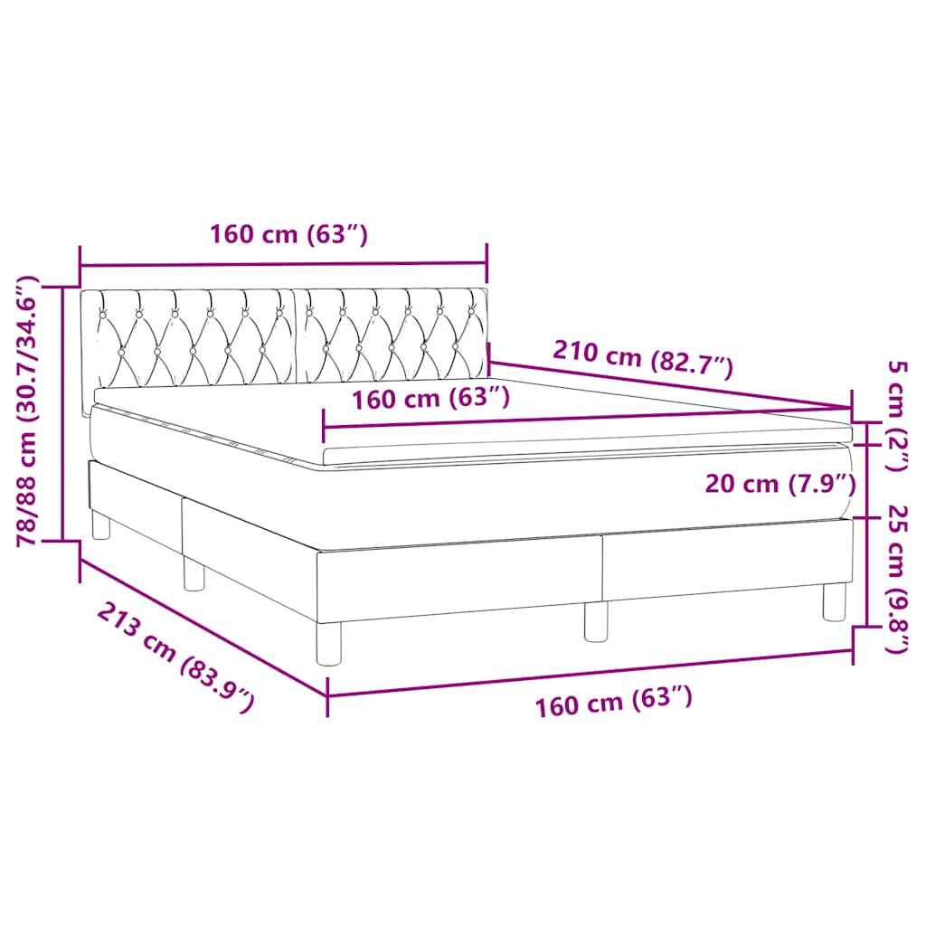Boxspring met matras fluweel lichtgrijs 160x210 cm