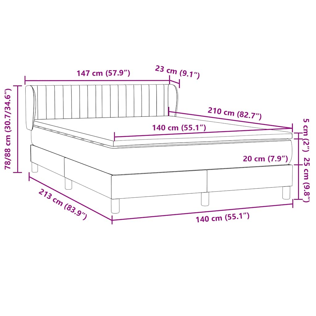 Boxspring met matras fluweel lichtgrijs 140x210 cm