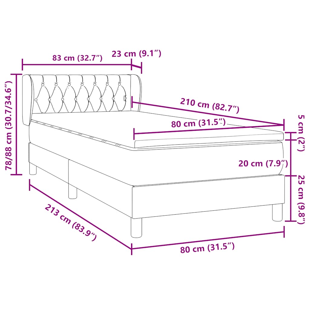 Boxspring met matras fluweel donkerblauw 80x210 cm