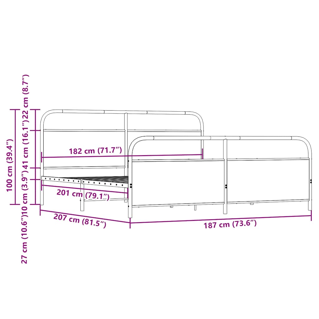 Bedframe zonder matras metaal gerookt eikenkleurig 180x200 cm