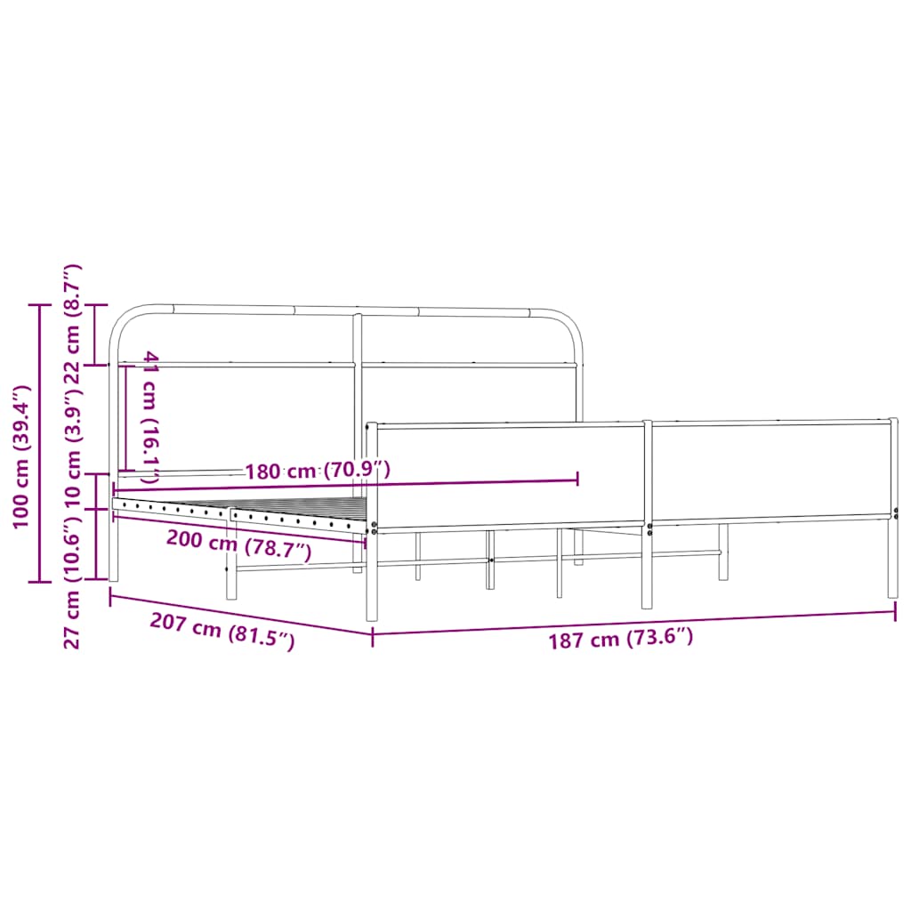 Bedframe zonder matras metaal sonoma eikenkleurig 180x200 cm