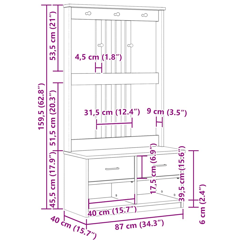 Halboom Sandnes 87X40X159,5 Cm Massief Grenenhout 87 x 40 x 159.5 cm