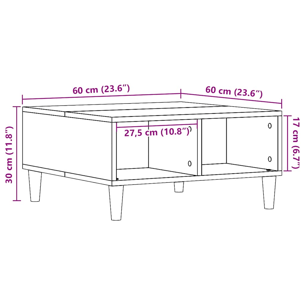 Salontafel 60x60x30 cm bewerkt hout artisanaal eiken