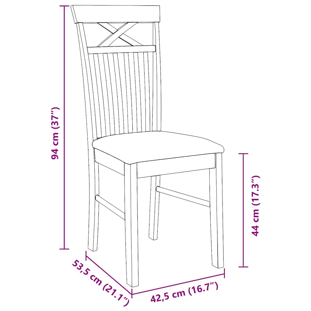 Eetkamerstoelen met kussens 2 st massief hout rubber wit