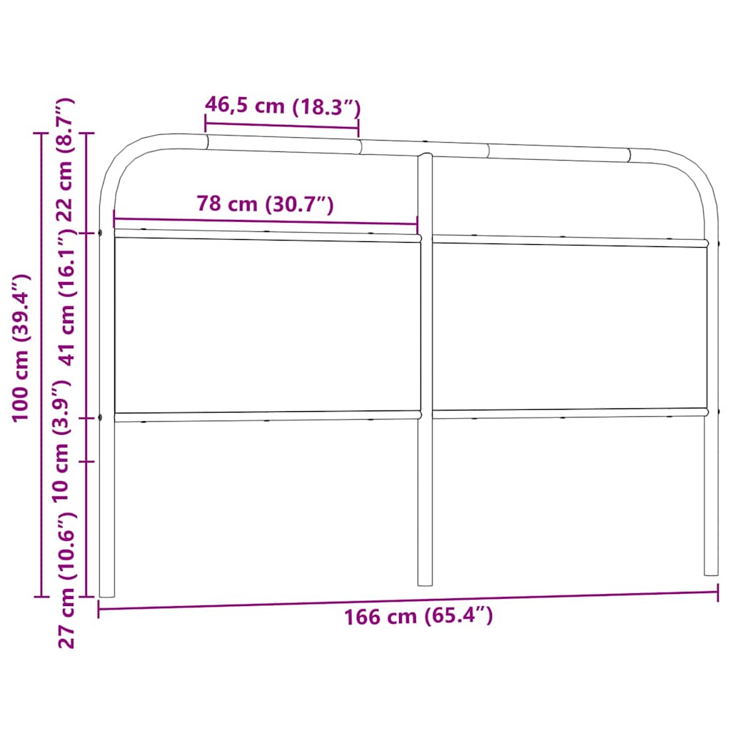 Hoofdbord 160 cm bewerkt hout en staal bruin eikenkleurig