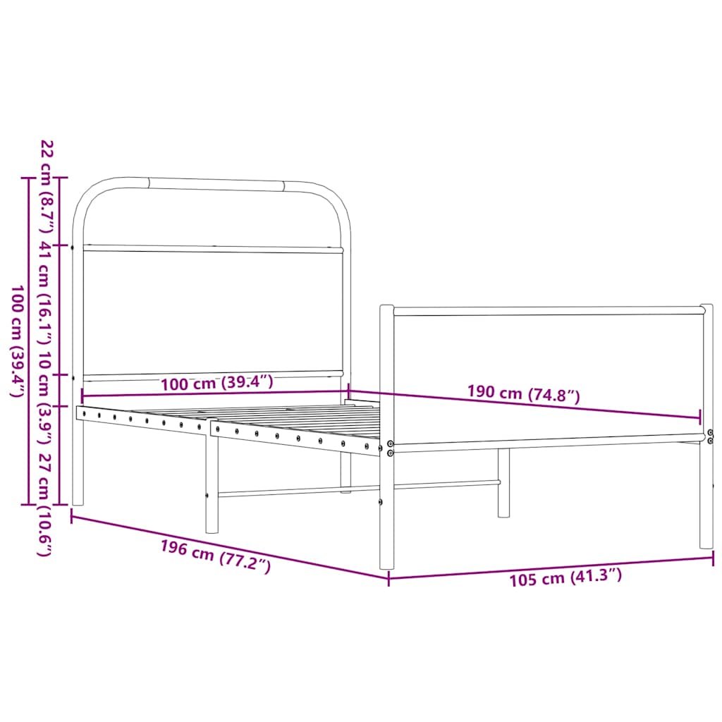 Bedframe zonder matras bewerkt hout bruin eikenkleur 100x190 cm