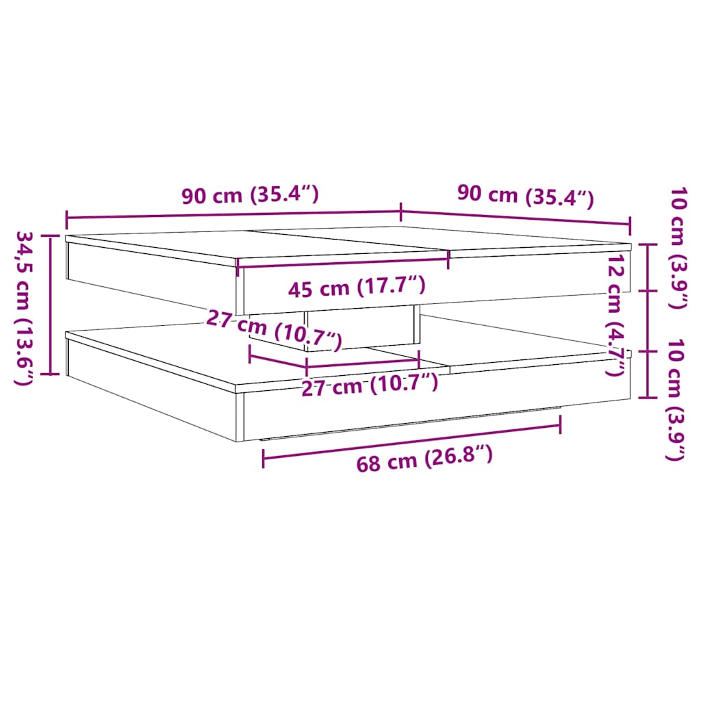 Salontafel 360 graden draaibaar 90x90x34,5 cm zwart eikenkleur
