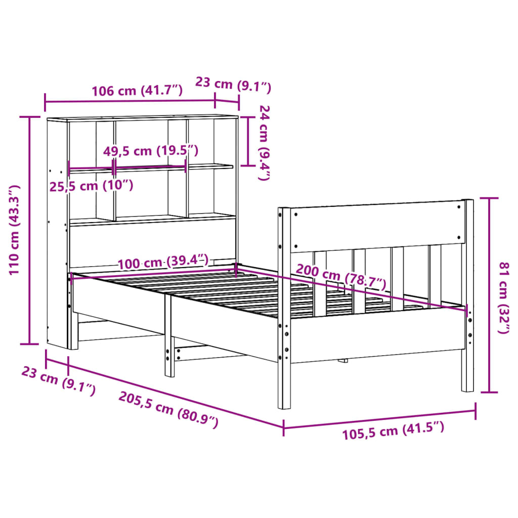 Bedframe zonder matras massief grenenhout wasbruin 100x200 cm