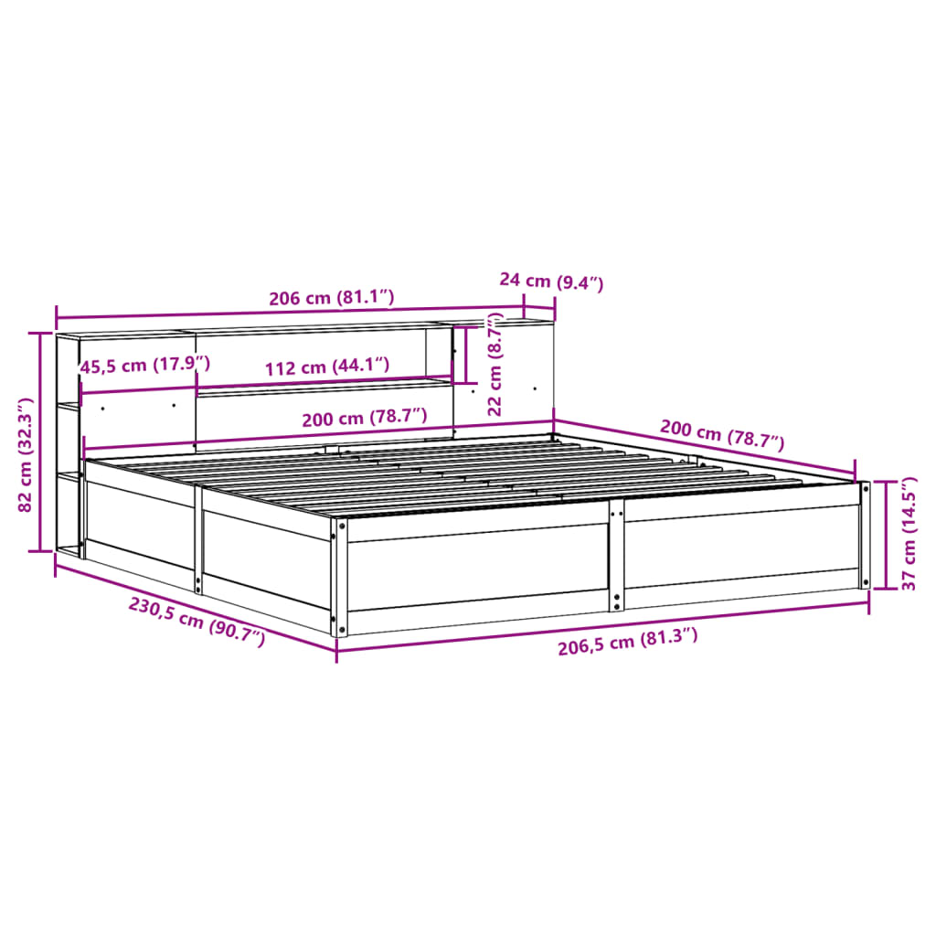 Bedframe zonder matras massief grenenhout wasbruin 200x200 cm