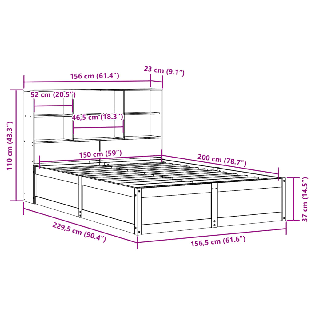 Bedframe zonder matras massief grenenhout 150x200 cm