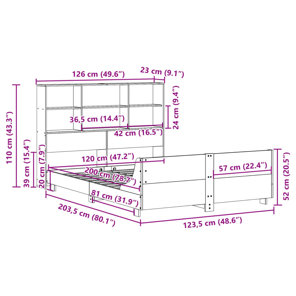 Bedframe zonder matras massief grenenhout wasbruin 120x200 cm