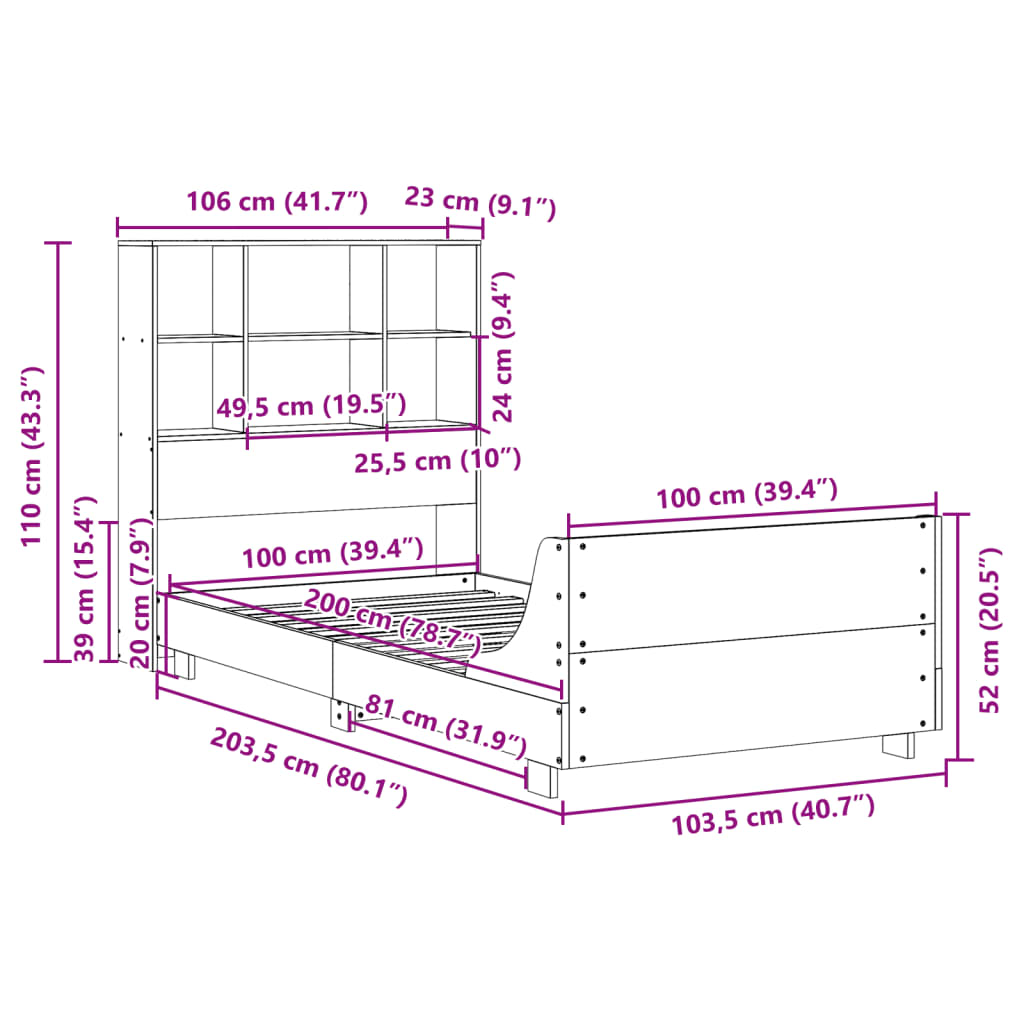 Bedframe zonder matras massief grenenhout wasbruin 100x200 cm