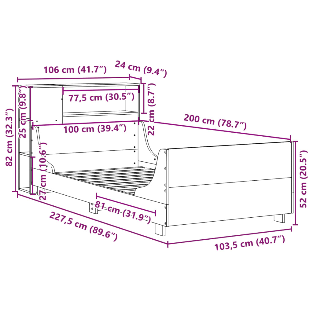 Bedframe zonder matras massief grenenhout wasbruin 100x200 cm