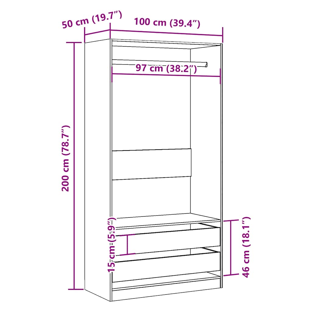 Kledingkast 100x50x200 cm bewerkt hout oud hout