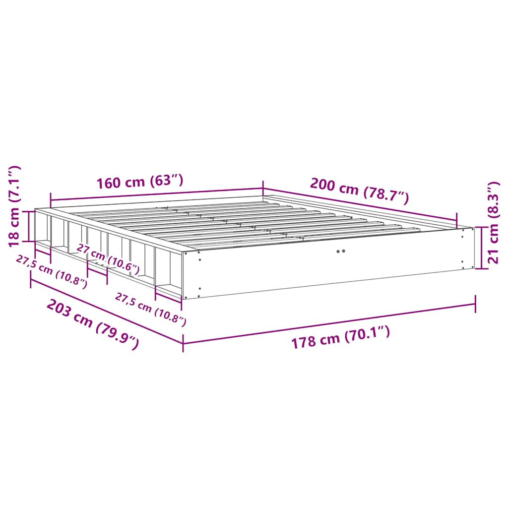 Bedframe zonder matras 160x200 cm massief hout eiken