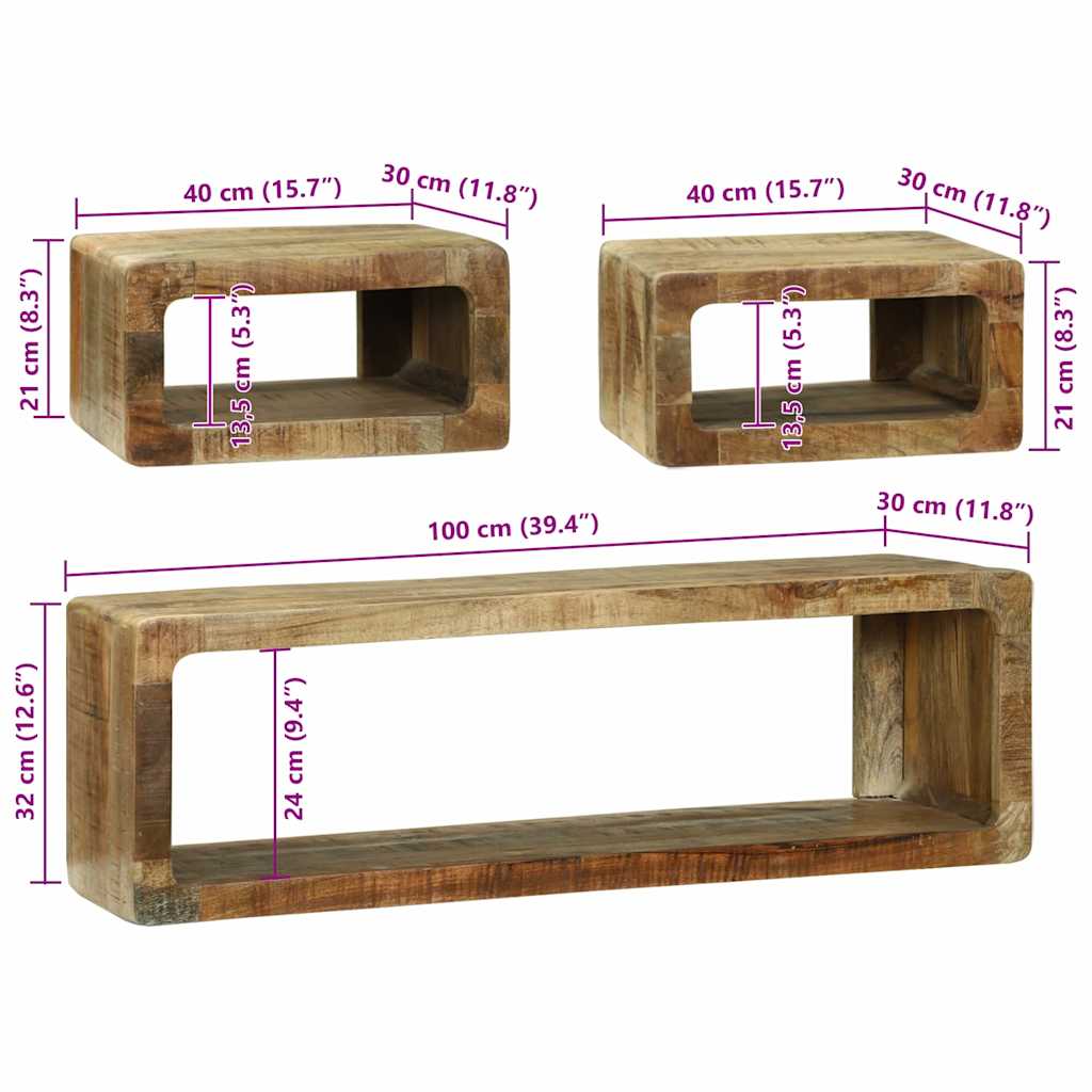3-delige TV-meubelset Massief hout Ruw mangohout