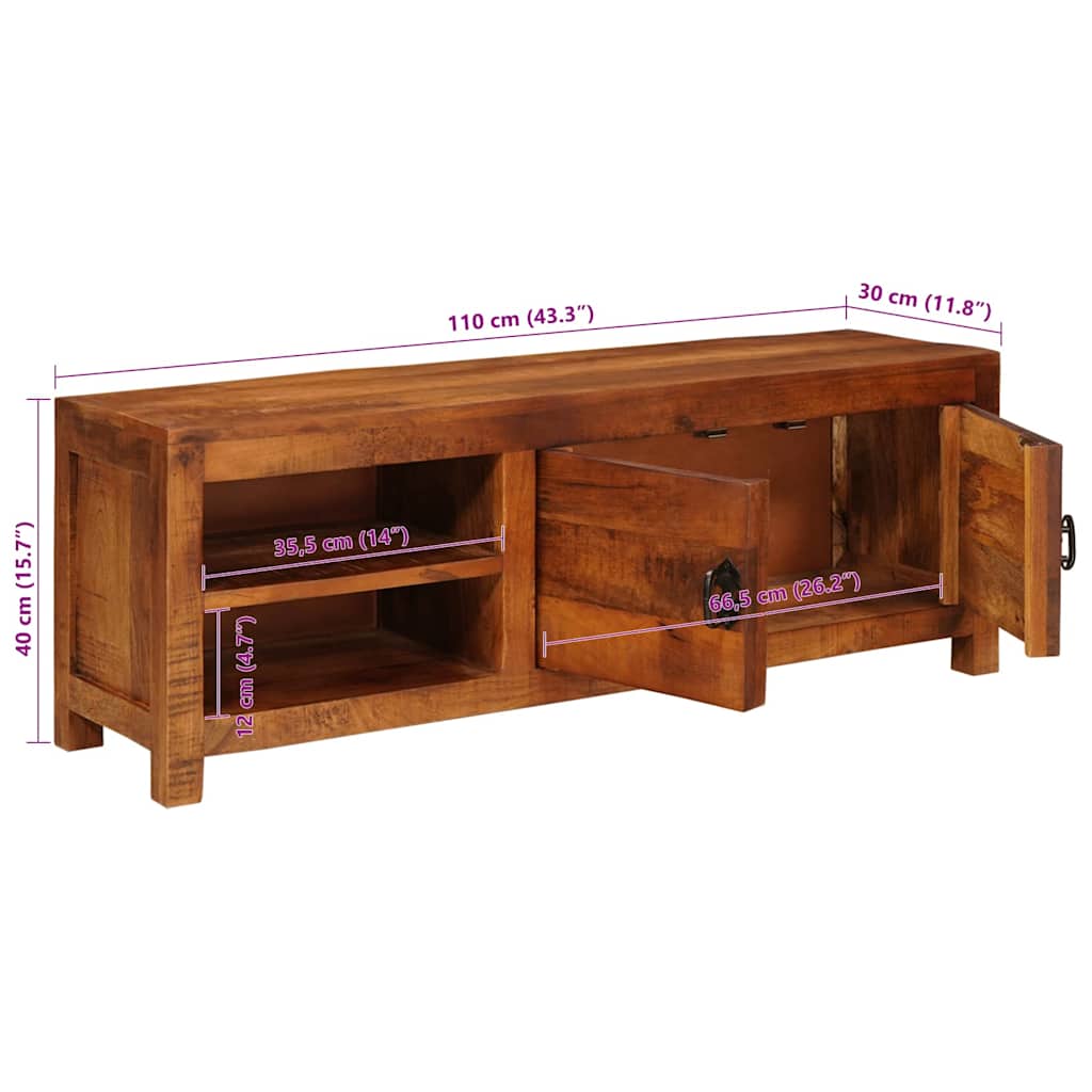 TV-kast met plank Bruin 110 x 30 x 40 cm massief mangohout