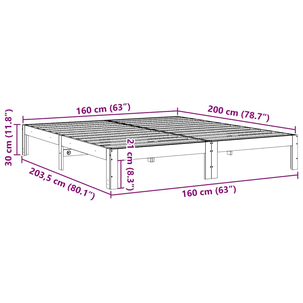 Bedframe Zonder Matras Massief Grenenhout 160 x 200 cm Wit
