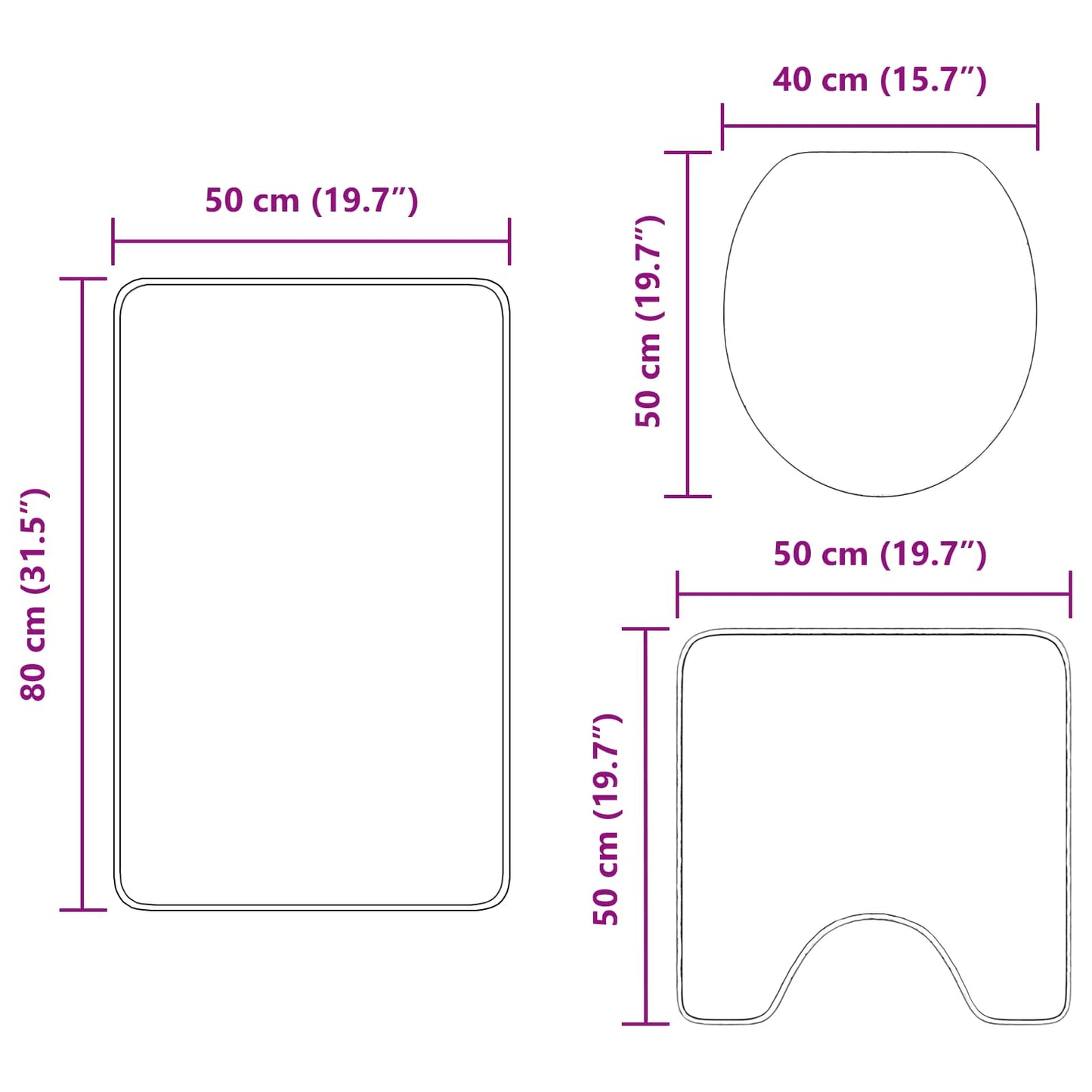 Antislip Badmat Set 3 pcs Blauw PP