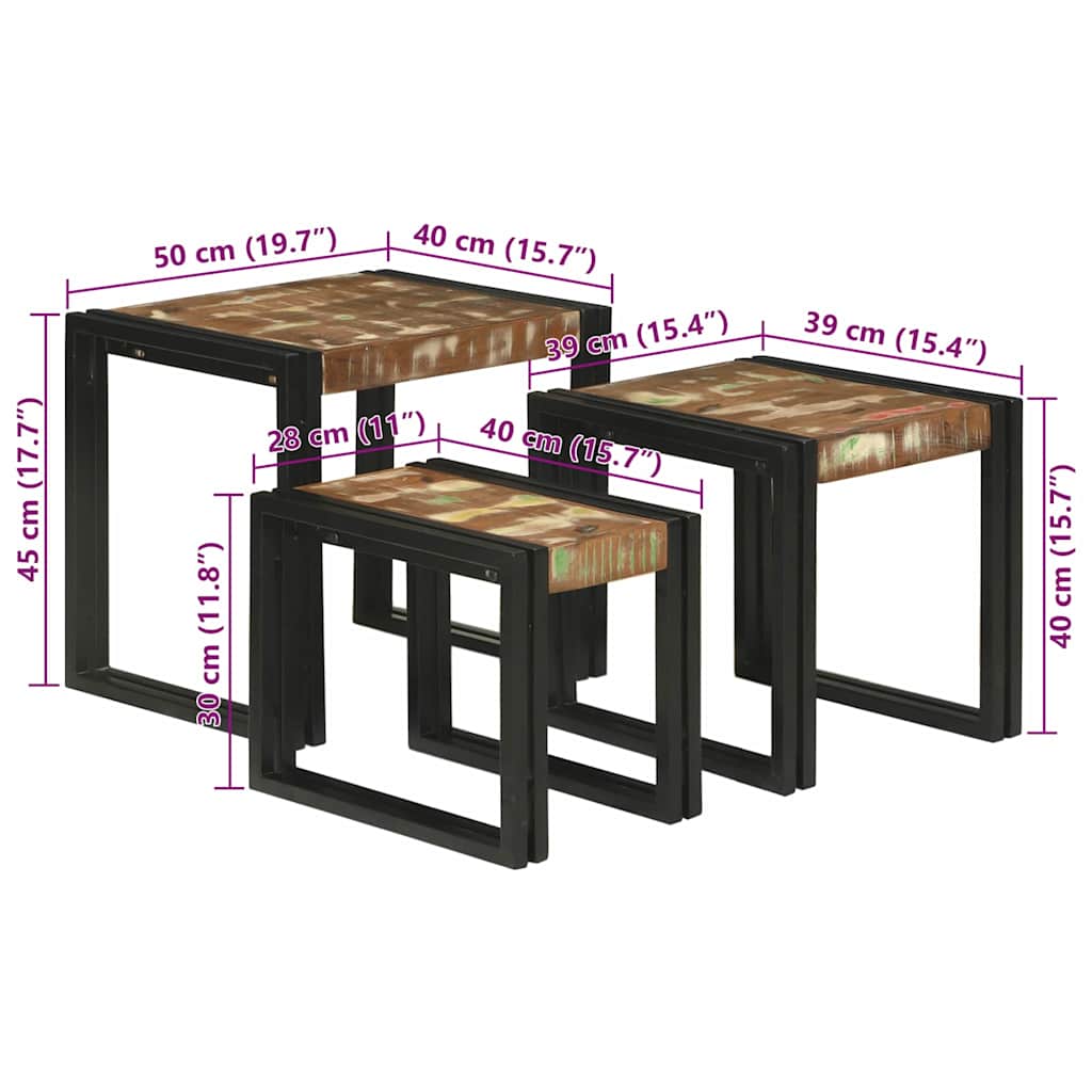 Nesttafels 3 pcs Meerkleurig Massief gerecycled hout