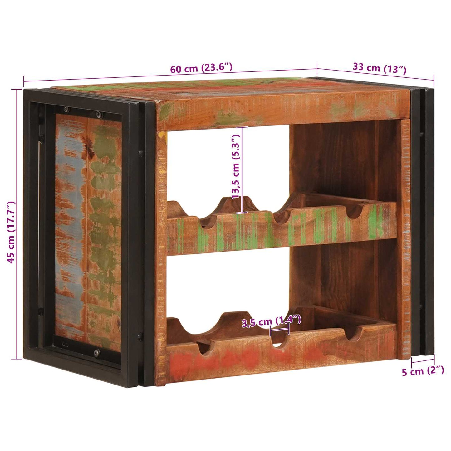 Wijnrek Bruin 100 x 45 x 33 cm Massief gerecycled hout