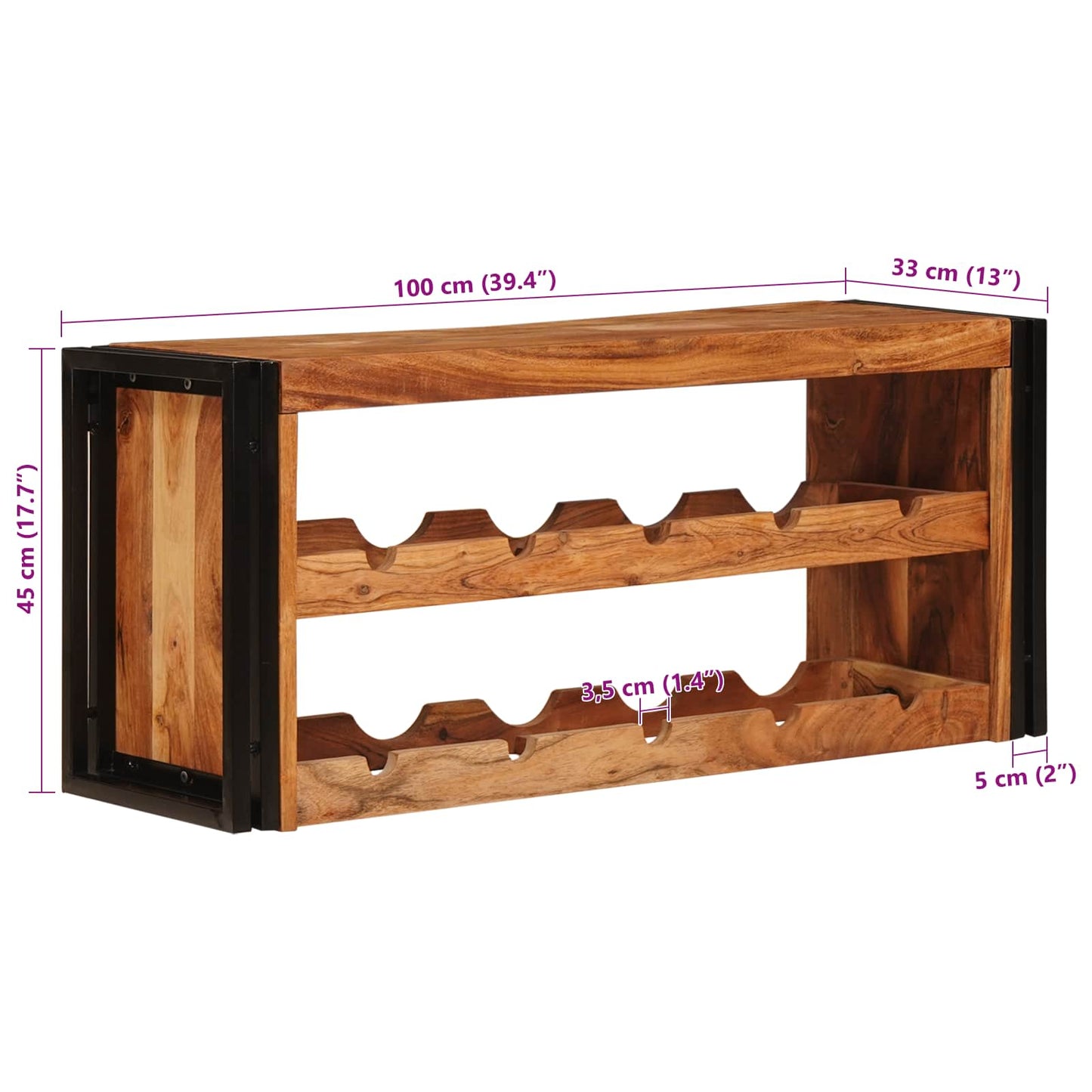 Wijnrek Bruin 100 x 45 x 33 cm Massief Acaciahout
