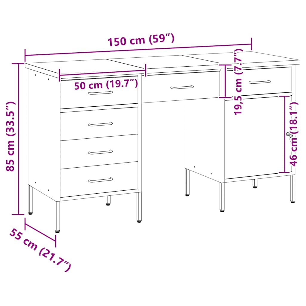 Werk kast met lade 3 pcs Zwart Engineered hout en staal