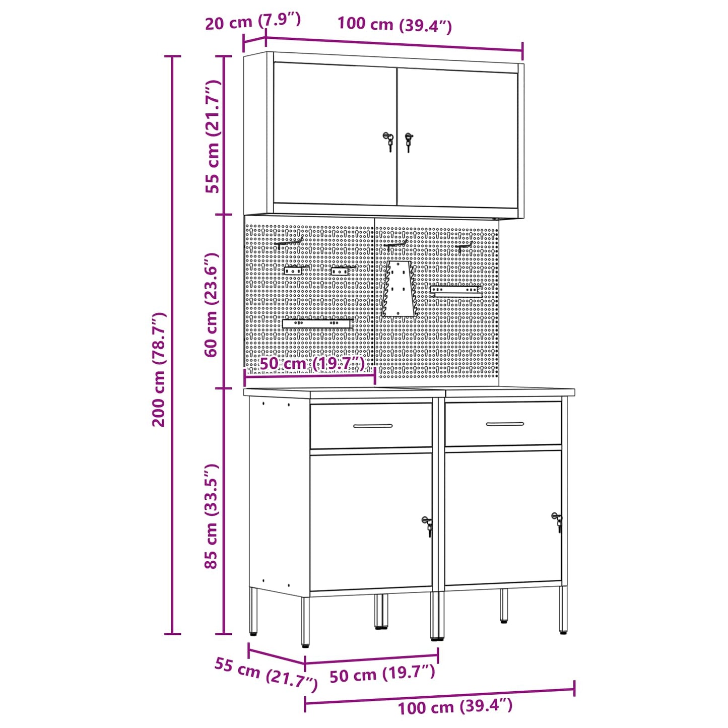 Werk kast met lade 5 pcs Zwart Engineered hout en staal